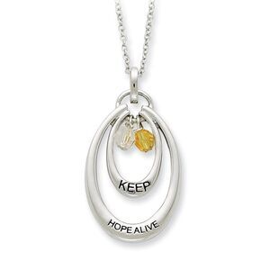 Sterling Silver & CZ, Keep Hope Alive Double Oval Necklace, 18 Inch
